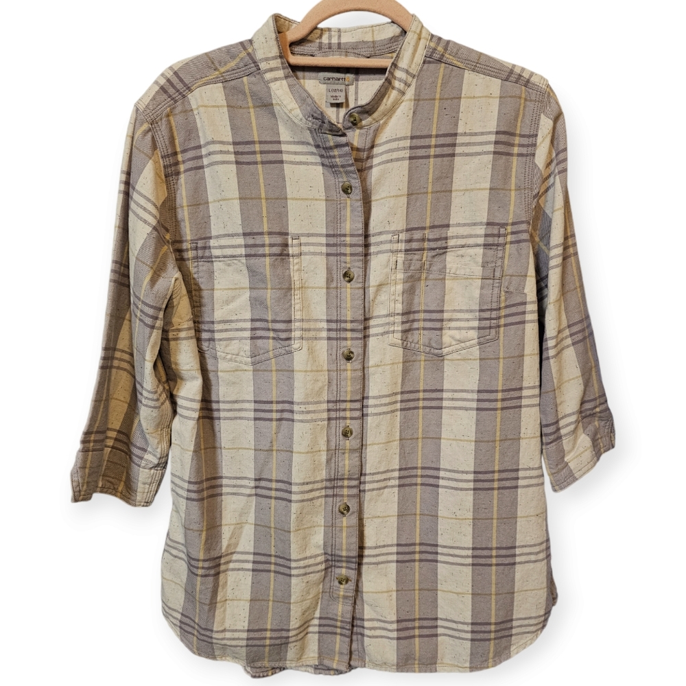 Carhartt Plaid Flannel 3/4 Sleeve Button Down Shirt